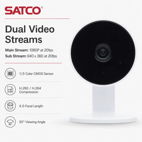 Rock Solid 1080P HD Indoor Security Camera 40 Pack Including Slick White Housing And Extra 32GB Storage Card For Hustle Free Surveillance close-up view with specs.