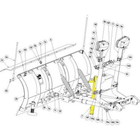 Diagram of Heavy Duty A Frame Plow Support Jack For MD HD EX VX CM Models Keeps Blade Upright When Detached And Makes Attachment And Removal Easy, Easy On And Off Built Tough Snow Plow Accessory For Trucks And UTVs showing installation details.