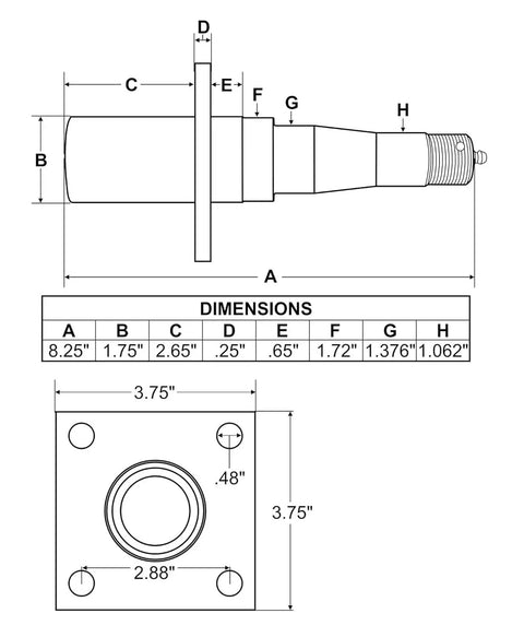 Pre-Greased 5-Bolt Hub Assembly Set With Flanged Tapered Spindles From 1-3/8 To 1-1/16 Inch And Bearings Included, Ready To Roll On A 4-1/2 Inch Bolt Circle, Pilot Diameter 2.59 Inch, Flange Diameter 6.5 Inch, Overall Height 4.25 Inch; dimension chart