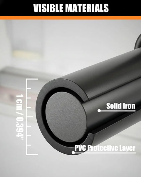Close-up of Tough As Nails Heavy Duty Garage Hooks with solid iron core and PVC protective layer, showing 1cm thickness.