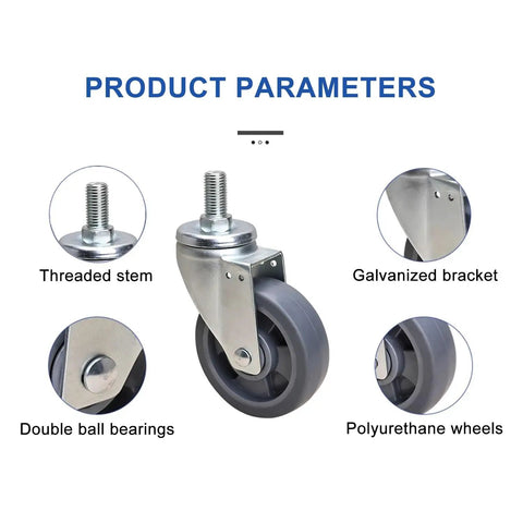 Product parameters of Heavy Duty Swivel Caster Wheels With Threaded Stem For Workbench And Cart No Noise PU Casters