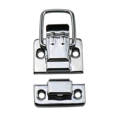 Toggle Latches Set 4 Pack Retro Silver Metal Iron Hasp Locks shown; two parts with screws for chest, box, trunk, suitcase security.