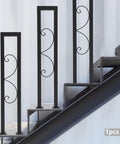 Heavy Duty Black Metal U Shaped Stair Handrail Freestanding Indoor Safety Rail With Slick Curved Edges Built Tight, installed on stairs.