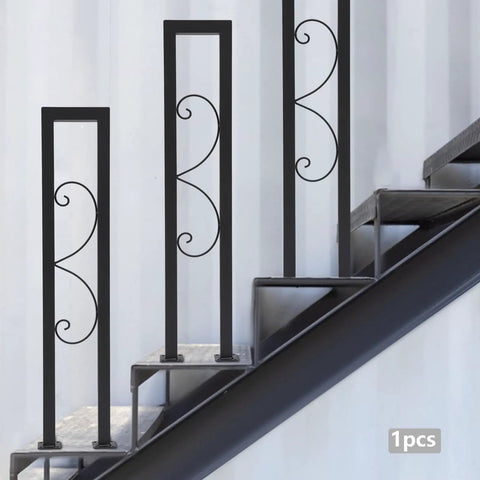 Heavy Duty Black Metal U Shaped Stair Handrail Freestanding Indoor Safety Rail With Slick Curved Edges Built Tight, installed on stairs.