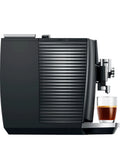 Hella Smooth Super Automatic Bean To Cup Coffee Maker Featuring Integrated Twin Boiler And Sweet Foam Dispenser Setup Plus Huge Angled Touchscreen Panel For A Slick Kitchen Flex On Demand, side view with espresso cup.