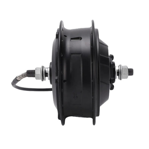 Side view of 500W Front Drive Brushless Hub Motor For Electric Bikes 100mm Aluminum Alloy Hub Fits 16 To 28 Inch Wheels 700C Waterproof High Torque