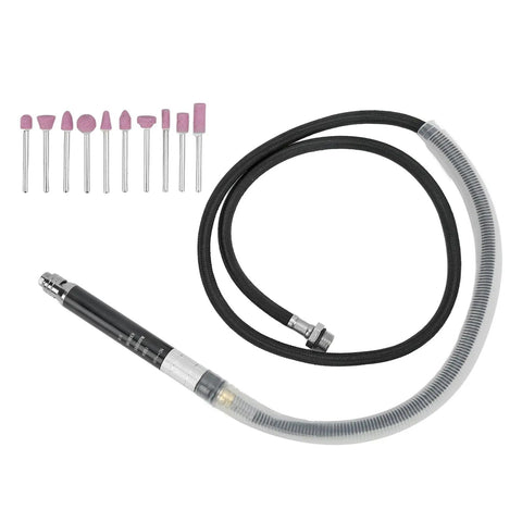 Badass Lightweight Pneumatic Pencil Die Grinder Kit with flexible hose and various grinding bits for metal shaping and detailing.