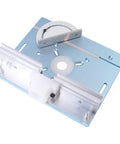 Aluminum Router Insert Plate with Pre-Drilled Holes for Trimming Machines, showing anodized alloy base and mounting features.
