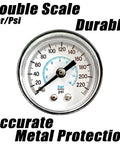 Beefy 1/4 NPT Heavy Duty Air Pressure Regulator gauge displaying bar/psi scale, metal casing, accurate reading.