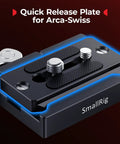 Close-up of Quick Release Plate For Arca Swiss Standard, rugged aluminum with quick change base for DSLR rigs.