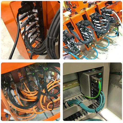Two Pack M12 4 Pin Female Circular Connector D Code Industrial IP67 Waterproof Field Wireable Sensor Adapter in use with cables