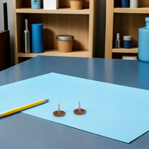 Top Tier Round Cap Roofing Nails With Insulation Washers Brown House Wrap Fasteners For Felt Foam Board And Weather Guard Sheathing 200 Piece Kit on a blue sheet.