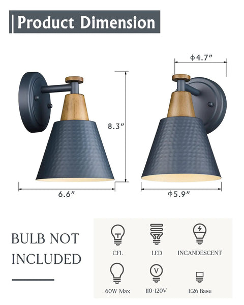 One Light Wall Sconce With Hammered Metal Shade Modern Vanity Bath Lighting For Mirror Bedroom Blue Finish E26 Base Compatible