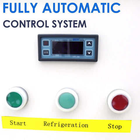 Control panel of Built Like A Tank Heavy Duty Portable Industrial Air Conditioner with start and stop buttons.