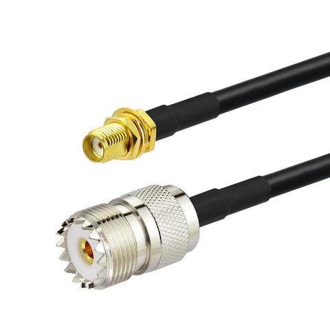 SMA Female to UHF SO239 Female Ham Radio Antenna Adapter Cable RG58 1 Meter Coax Jumper for Handheld Walkie Talkies close-up view.
