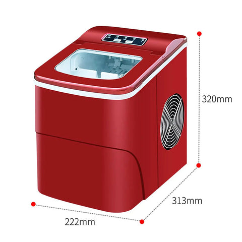 Compact Portable Ice Maker With Lightning Fast Freeze And Whisper Quiet Motor Runs Smooth For Home Bars and Tiny Spaces, red design.