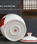 Gotta Love This Hella Spacious Ceramic Rice Crock Hits Different Chinese Style Porcelain Storage Jar showing anti-slip bottom and lid.