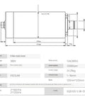 Heavy Duty Water Cooled Electric Spindle Motor 5.5kw High Speed specifications diagram showing dimensions, voltage, and cooling method.