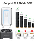 Straight Fire USB4 40Gbps M.2 NVMe SSD Enclosure Docking Station with compatibility chart for various M.2 sizes.