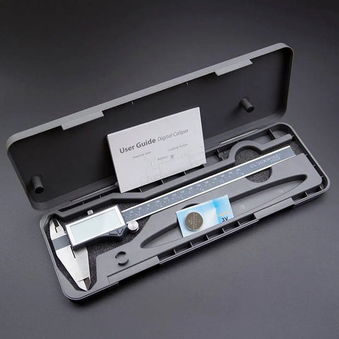 IP54 Digital Caliper 0 To 8 Inches 200 Millimeters Inch Metric Fractions Conversion Stainless Steel With Large LCD Screen in case