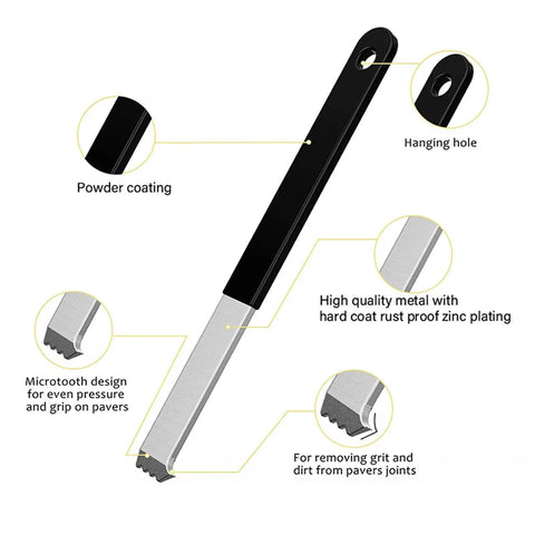 2 Pack Paver Puller Tool With Micro Teeth Joint Scraper And Gripper Slots, steel handle, powder coating, and zinc plating details