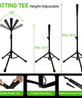 Height-adjustable batting tee for Six By Six Foot Baseball And Softball Training Net with foldable design and compact storage.