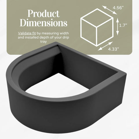 Riser Insert For Keurig K-Express K-Iced And K-Cafe Barista Bar Coffee Makers, Drip Tray Upgrade. Black riser dimensions shown.