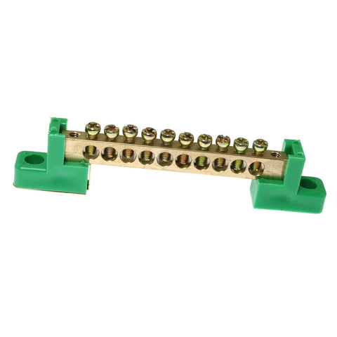 Two Pack 10 Positions Terminal Bus Bar Block Copper Wire Screw Terminal Grounding Strip Green Heavy Duty Plastic Insulated Terminal Block