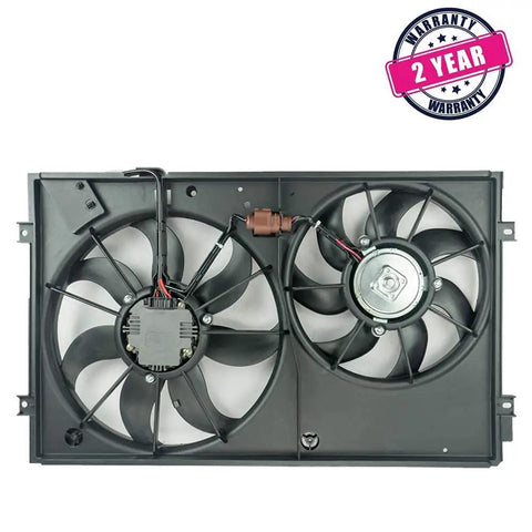 Heavy Duty Direct Bolt On Dual Radiator And Condenser Cooling Fan Assembly For Vw Golf Jetta Rabbit Beetle 2006 To 2019 2.5L top view with wiring