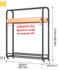 Vinyl Wrap Rack With Lockable Wheels, 12 Rods Fabric Organizer, 175cm Adjustable Storage Cart For Auto Shop And Craft Supplies, Heavy Duty Metal Frame, Customizable Rod Spacing For Rolls, 130cm roll length