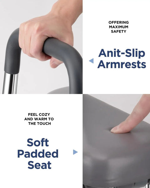 No Sweat Stainless Steel Toilet Seat Riser With Grip Handles And Plush Pad, Hefty 500 Lb Hold, Quick Height And Width Swaps, Solid Move Up For Seniors And Routine Mobility Tasks