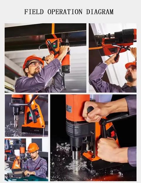 Field operation diagram showcasing No Sweat Heavy Duty HSS Annular Cutter used for precise metal drilling tasks.