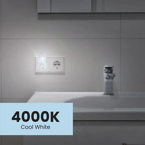 Two Pack 0.6W Non Dimmable LED Night Light Bulbs C7 Candelabra Base Clear Finish 4000K Cool White in a bathroom setting