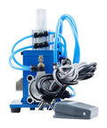 Pro 3F Pneumatic Automatic Wire Stripping Machine For Rapid Cable Peeling Cutting And Twisting with blue air hoses and foot switch.