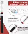 3 Pc Awesome Telescoping Magnetic Pick Up Tool Kit With Bendable Spring Magnet Stick And Flexible Grabber Set That Lets You Reach Deep Into Tight Spots For Auto Repair Jobs Without Any Hassle. 15lb telescoping magnetic pickup tool, black handle, pocket clip
