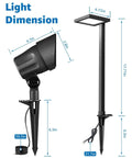 Dimensions of All In One Outdoor Landscape Lighting Kit With 60W Low Voltage Transformer, detailing spotlight and pathway light sizes