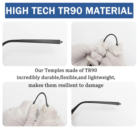 High tech TR90 material temple arms for eyeglasses, durable and lightweight, showing features and flexibility.
