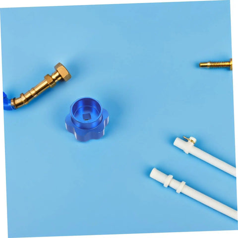 Blue Alloy Valve Handwheel Knob With 6mm Hole For Outdoor Faucet Spigot Handle Replacement on blue background