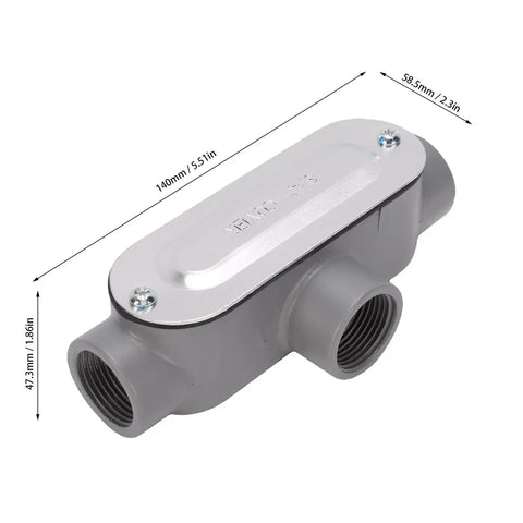 Built To Last 4 Pack 3/4 Inch T Type Conduit Body Electrical Junction Box with aluminum top and threaded openings for wiring.