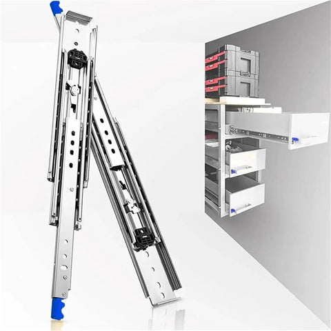 Beefy 500 Lbs Heavy Duty Drawer Slides With Lock, 52 Inch Sliding Rails (1300mm), Ball Bearing Smooth Operation, Rust Resistant Finish For Cabinets, Tool Chests, And Workshops installed on cabinet drawer