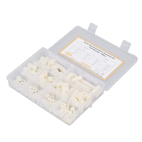 Nylon Standoff Spacer Kit 150 Piece Round Mounting Hardware Fasteners Set White For Electronics DIY Projects Durable Pro Grade Slip Resistant Spacers For Clean Mounts And Reliable Fixing, clear case with assorted nylon spacers