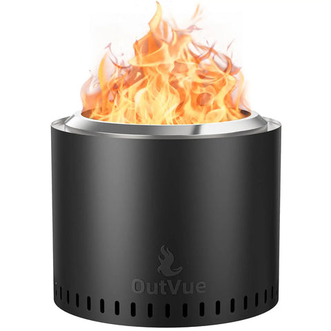 Stainless Steel Smokeless Fire Pit 19.5 Inch Outdoor Bonfire with flaming fire and vent design