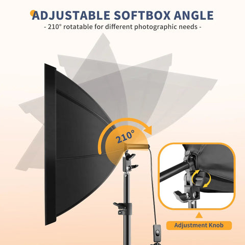 20x20 Inch Softbox Lighting Kit with adjustable softbox angle and 85W LED bulbs 3000K to 7500K for photo studio and video recording