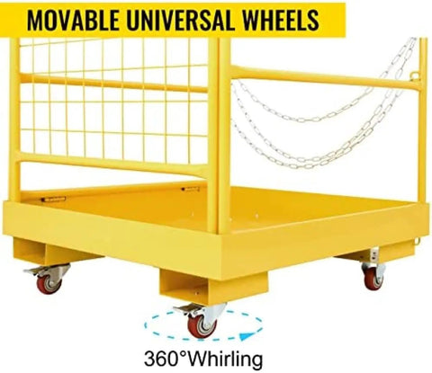 Built Tough Heavy Duty Forklift Safety Cage Solid Steel Worker Basket Platform 1150 Lbs Bad Boy Load Rating with movable universal wheels.