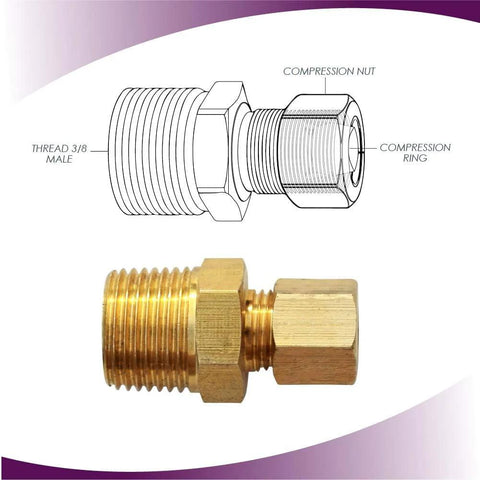 Brass ice-maker water-line fitting, 3/8 in NPT male to 1/4 in compression, 5-pack