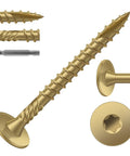 Beefy Heavy Duty Structural Wood Deck Screws Number Fourteen By Two Inches With Knockout Rust Resistant Epoxy Finish And Flat Head Star Drive For Built Tough Outdoor Decking Forty Piece Bundle close-up of screws and star drive bit