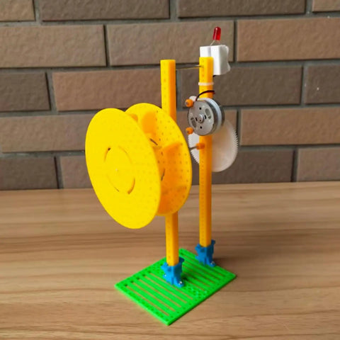 Hands-On Hand Crank Water Turbine Generator For Physics Class And DIY Hydroelectric Kit, student lab model with yellow wheels