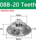 Heavy Duty Stainless Steel Sprocket For Industrial Chain Wheel Fits 20 To 28 Teeth with 86mm diameter and 24mm thickness.