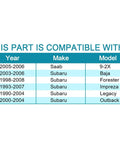 Compatibility chart for Front Wheel Bearing Set Direct Fit Replacement For Subaru And Saab 9 2X Fits 2003 To 2006 Baja, 1998 To 2008 Forester
