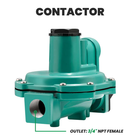 Watflow LP-Gas two-stage propane regulator, back-mount, green body; 3/4-in NPT female outlet.